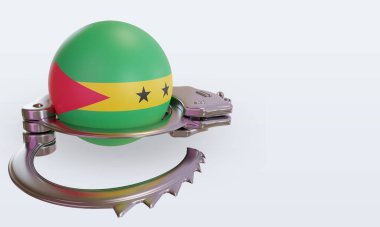 3D kelepçe Sao Tome ve Principe bayrağı sol görüşü yansıtıyor
