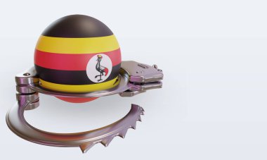 3D kelepçe Uganda bayrağı sol görünümü yansıtıyor