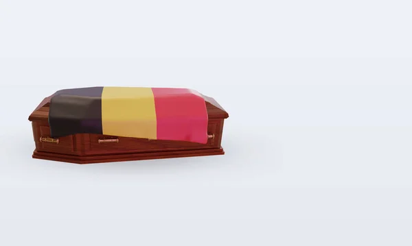 Trumna Belgia Flaga Renderowania Widok Lewo — Zdjęcie stockowe