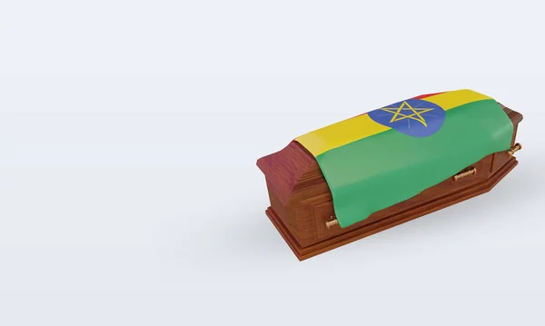 Caixão Etiópia Bandeira Renderização Visão Direita — Fotografia de Stock