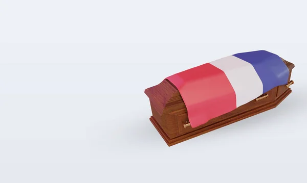 Caixão França Bandeira Renderização Visão Direita — Fotografia de Stock