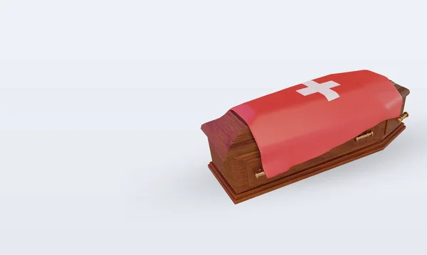 Caixão Suíça Bandeira Renderização Visão Direita — Fotografia de Stock