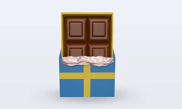 Czekolada Szwecja Flaga Renderowania Widok Przodu — Zdjęcie stockowe