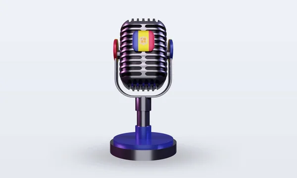 Microphone Andorra Flag Rendering Front View — Stock Photo, Image