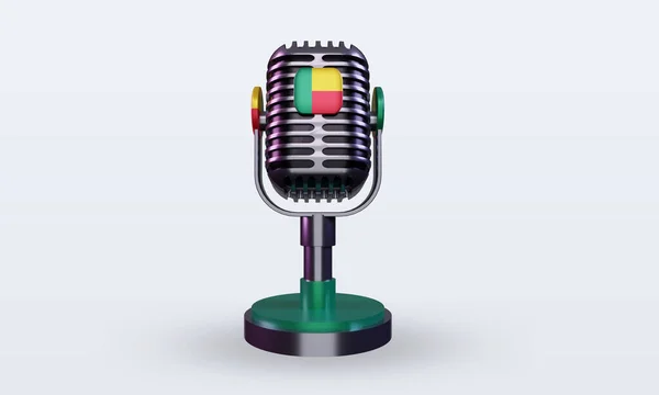 Mikrofon Benin Zászló Renderelés Elölnézet — Stock Fotó