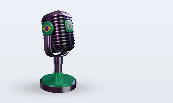 Microphone Brazil Flag Rendering Left View — Stock Photo, Image