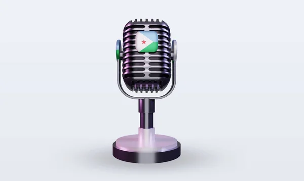 Mikrofon Dschibuti Flagge Rendering Frontansicht — Stockfoto