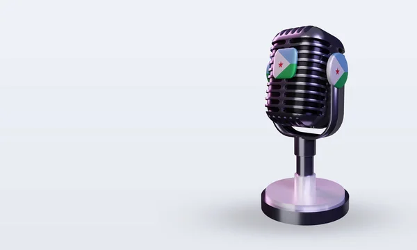 Mikrofon Flaga Dżibuti Renderowania Prawy Widok — Zdjęcie stockowe