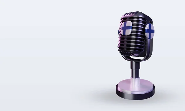 Microfone Finlândia Bandeira Renderização Visão Direita — Fotografia de Stock