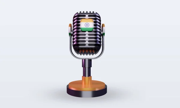 Microfono India Bandiera Rendering Vista Frontale — Foto Stock