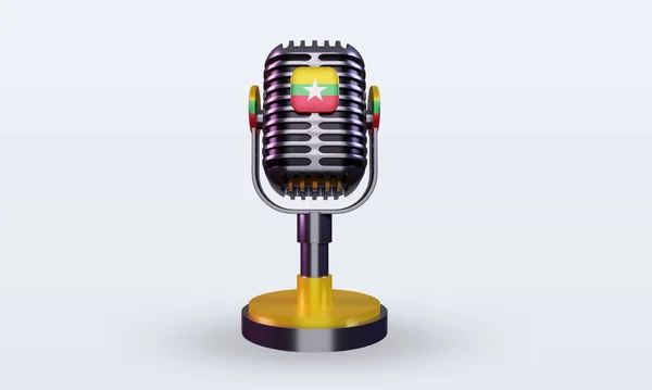 Microphone Myanmar Flag Rendering Front View — Stock Photo, Image