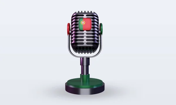 Microphone Portugal Flag Rendering Front View — Stock Photo, Image