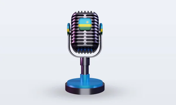 Microphone Rwanda Flag Rendering Front View — Stock Photo, Image