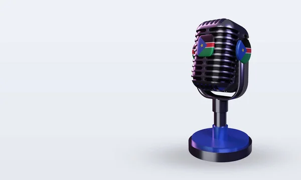 Microphone Drapeau Soudan Sud Rendu Vue Droite — Photo