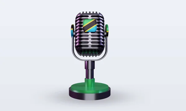 Microphone Tanzania Flag Rendering Front View — Stock Photo, Image