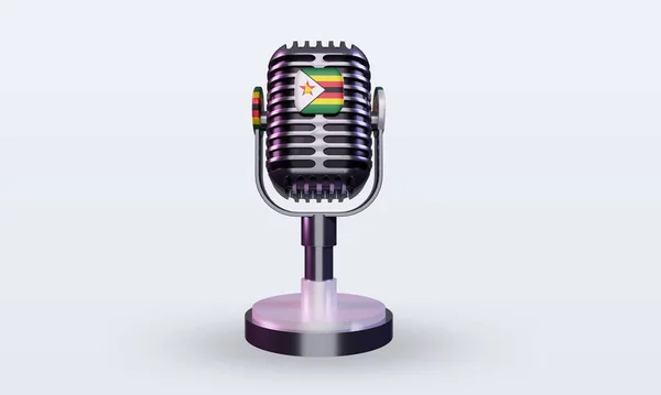 Microphone Zimbabwe Flag Rendering Front View — Stock Photo, Image