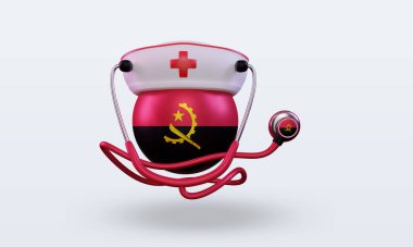 3D hemşire günü Angola bayrağı ön görünüm sunuyor