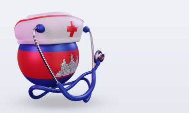 3D hemşire günü Kamboçya bayrağı sol görüşü yansıtıyor