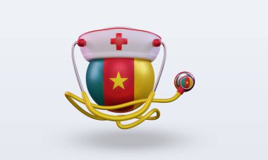 3D hemşire günü Kamerun bayrağı ön görünümü