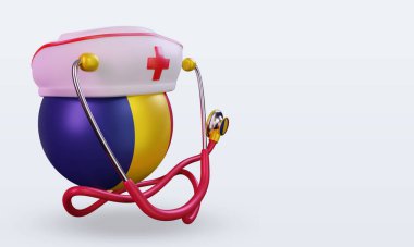 3D hemşire günü Chad bayrağı sol görüşü yansıtıyor