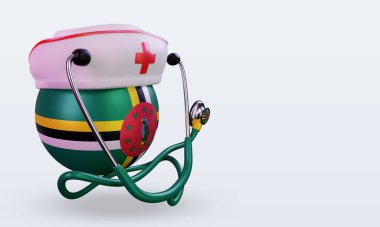 3D hemşire günü Dominica bayrağı sol görüşü yansıtıyor