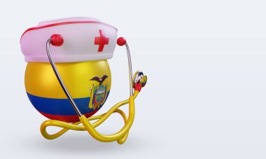 3D hemşire günü Ekvador bayrağı sol görüşü yansıtıyor