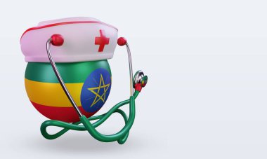 3D hemşire günü Etiyopya bayrağı sol görüşü yansıtıyor