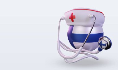 3D hemşire günü Finlandiya bayrağı sağ görünüm sunuyor