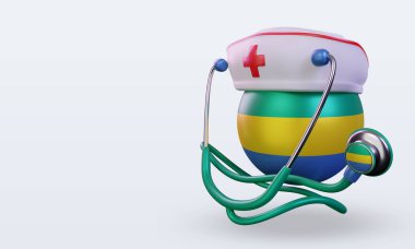3D hemşire günü Gabon bayrağı sağ görüşü yansıtıyor