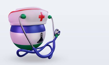 3D hemşire günü Lesotho bayrağı sol görüşü yansıtıyor