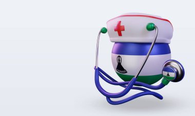 3D hemşire günü Lesotho bayrağı doğru görünüm veriyor