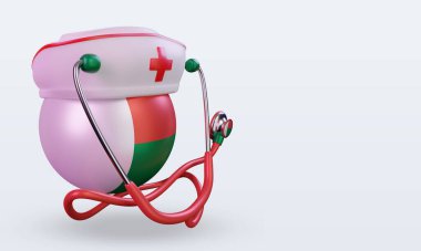 3D hemşire günü Madagaskar bayrağı sol görüşü yansıtıyor