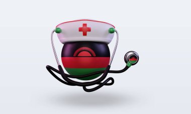 3D hemşire günü Malawi bayrağı cephe görüntüsü veriyor