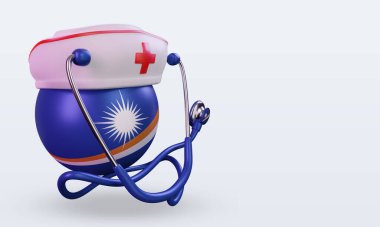 3D hemşire günü Marshall Adaları bayrağı sol görüşü yansıtıyor