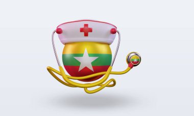 3D hemşire günü Myanmar bayrağı ön görünüm