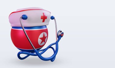 3D hemşire günü Kuzey Kore bayrağı sola bakıyor