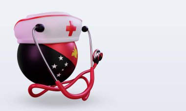 3D hemşire günü Papua Yeni Gine bayrağı sol görüşü yansıtıyor