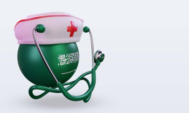 3D hemşire günü Suudi Arabistan bayrağı sol görüşü yansıtıyor