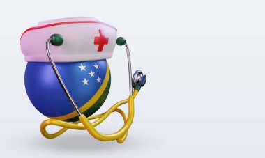 3D hemşire günü Solomon Adaları bayrağı sol görüşü yansıtıyor