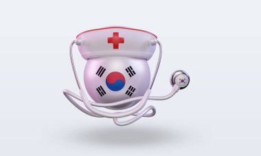 3D hemşire günü Güney Kore bayrağı cephe görüntüsü veriyor
