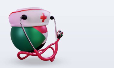 3D hemşire günü Sudan bayrağı sol görüşü yansıtıyor