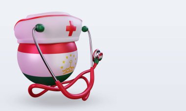 3D hemşire günü Tacikistan bayrağı sola bakıyor