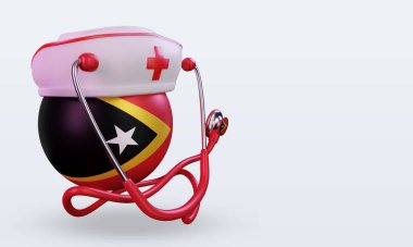 3D hemşire günü Timor Leste bayrağı sol görüşü yansıtıyor