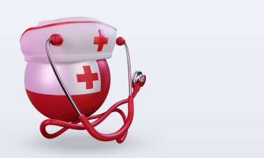 3D hemşire günü Tonga bayrağı sol görüşü yansıtıyor