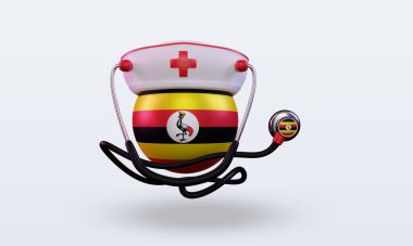 3D hemşire günü Uganda bayrağı ön görünümü yansıtıyor