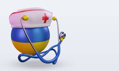3D hemşire günü Ukrayna bayrağı sol görüşü yansıtıyor