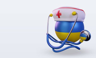 3D hemşire günü Ukrayna bayrağı sağa bakıyor