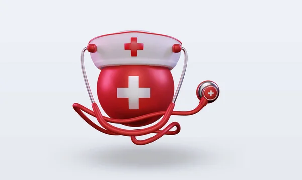第3D天护士日瑞士国旗呈现前景 — 图库照片