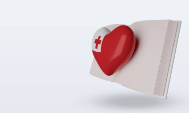3D Dünya Kitap Günü Tonga bayrağı sağ görünümü yansıtıyor