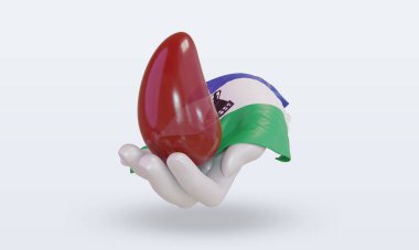3D Dünya Kan Bağışı Günü Lesotho bayrağı öne bakıyor